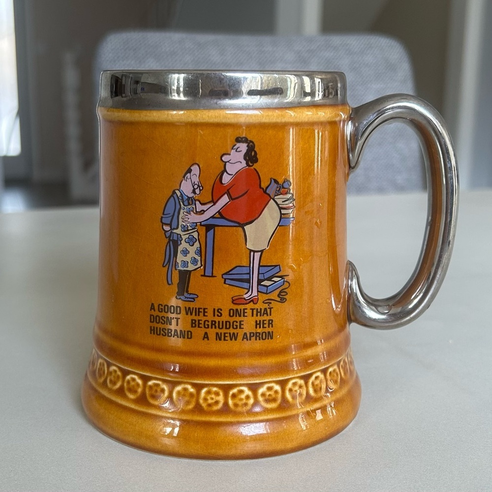 Lord & Taylor Pottery  Vintage Ceramic 24oz Beer Stein with Silver Handle